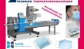 Mondkapjes verpakken op de Schib Flowpacker