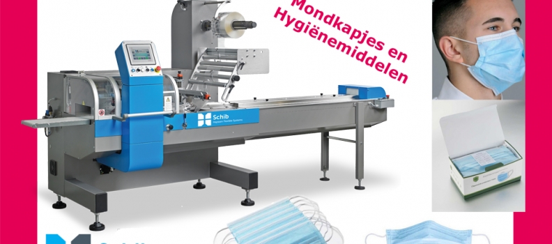 Mondkapjes verpakken op de Schib Flowpacker